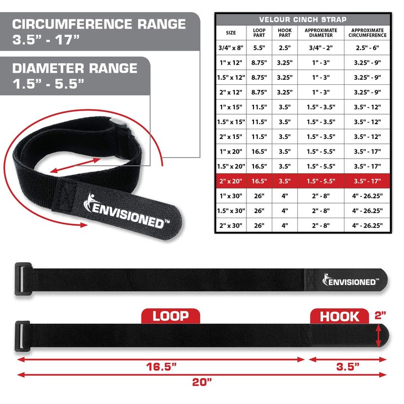 ENVISIONED Velour Cinch Straps 2" x 20" - 6 Pack, Soft Touch Microfiber Reusable Hook and Loop - Image 2